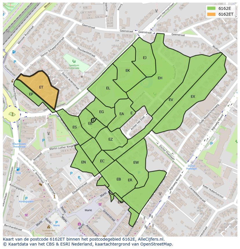 Afbeelding van het postcodegebied 6162 ET op de kaart.