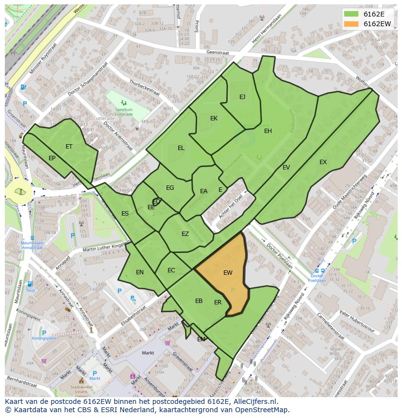 Afbeelding van het postcodegebied 6162 EW op de kaart.