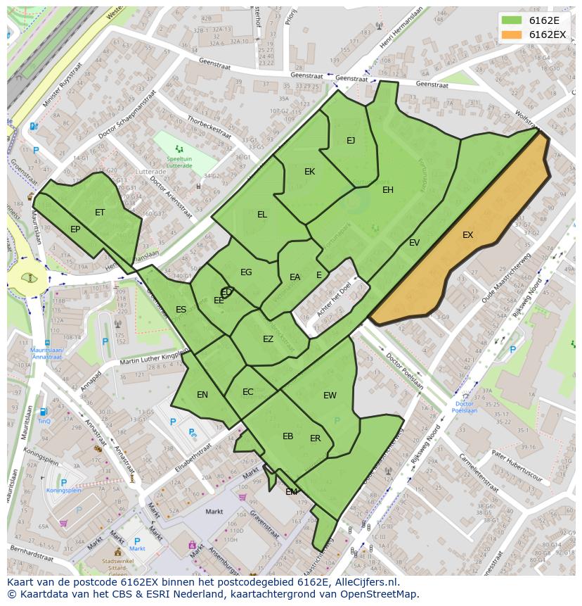 Afbeelding van het postcodegebied 6162 EX op de kaart.