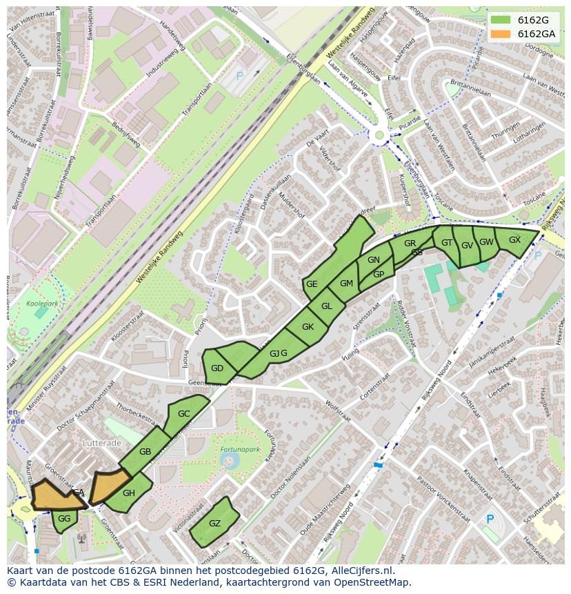 Afbeelding van het postcodegebied 6162 GA op de kaart.