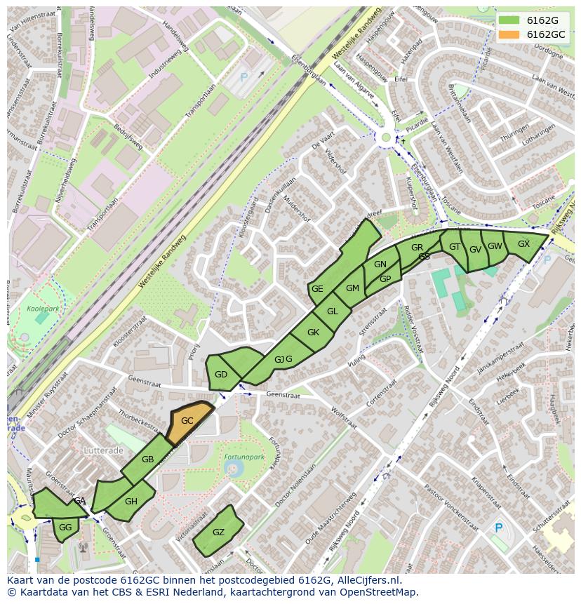 Afbeelding van het postcodegebied 6162 GC op de kaart.