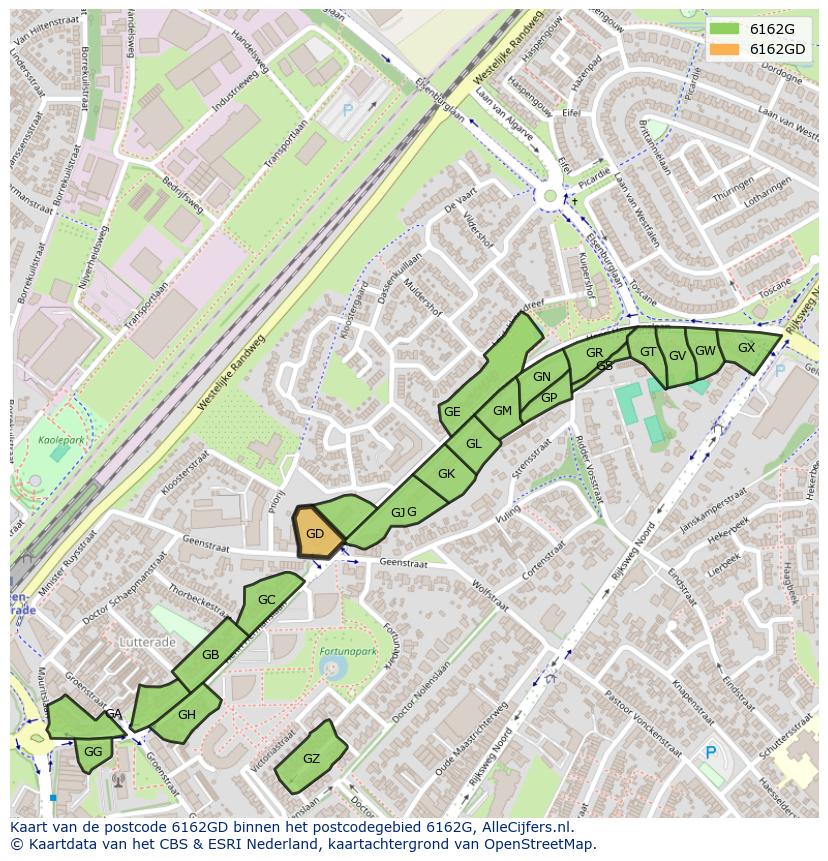Afbeelding van het postcodegebied 6162 GD op de kaart.