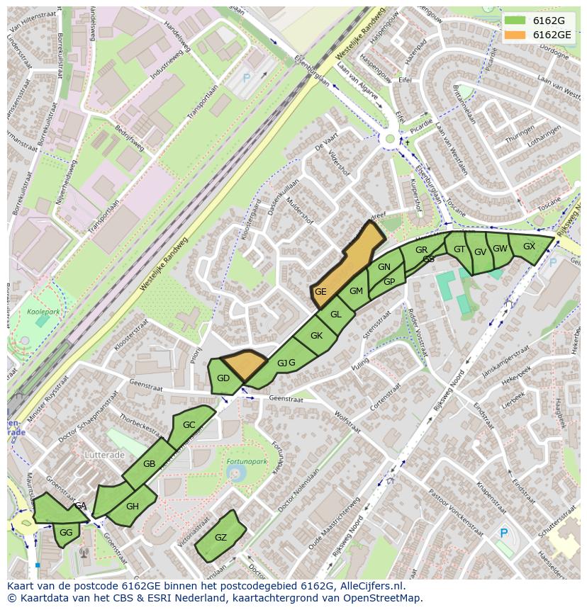 Afbeelding van het postcodegebied 6162 GE op de kaart.