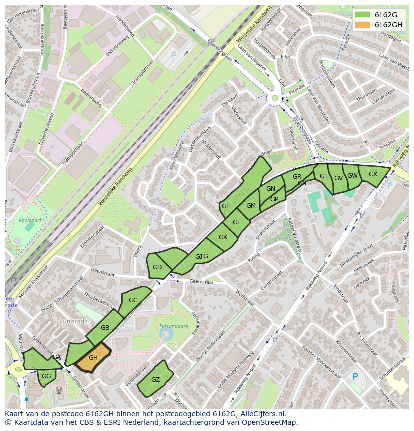 Afbeelding van het postcodegebied 6162 GH op de kaart.