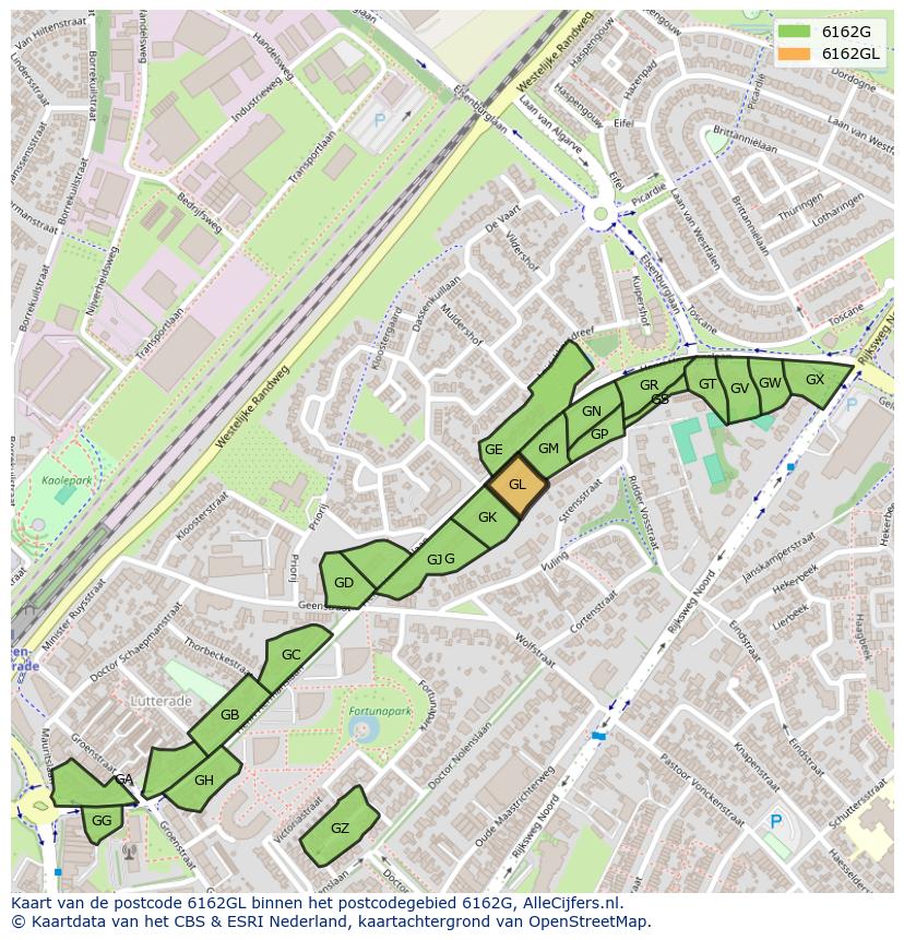 Afbeelding van het postcodegebied 6162 GL op de kaart.