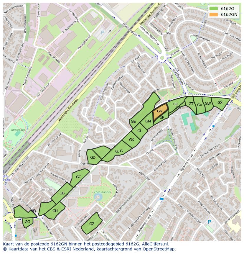 Afbeelding van het postcodegebied 6162 GN op de kaart.