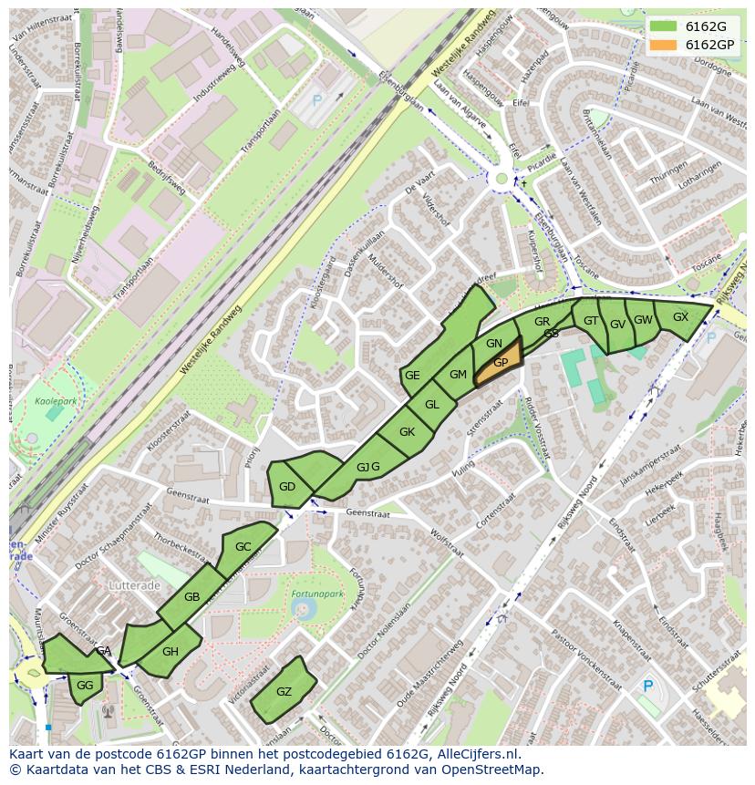 Afbeelding van het postcodegebied 6162 GP op de kaart.