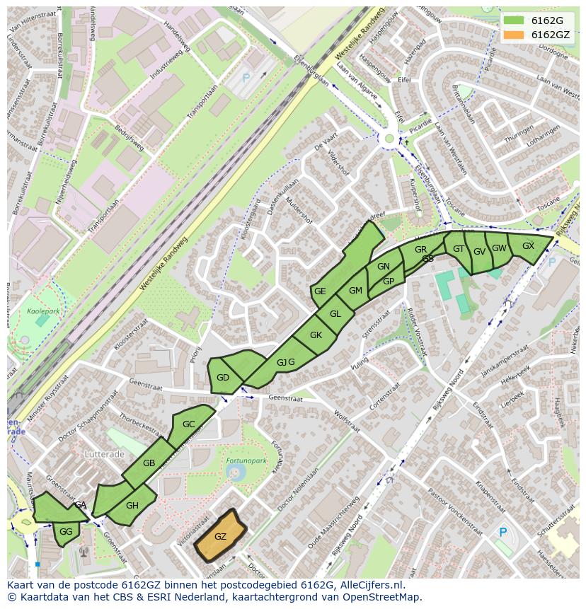 Afbeelding van het postcodegebied 6162 GZ op de kaart.