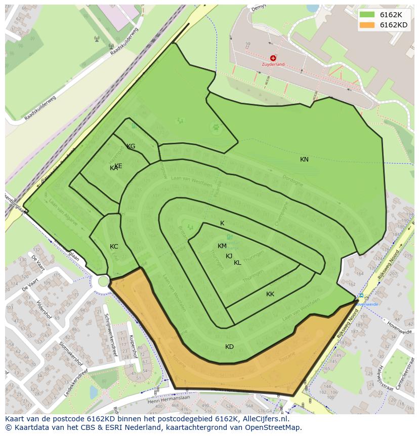 Afbeelding van het postcodegebied 6162 KD op de kaart.