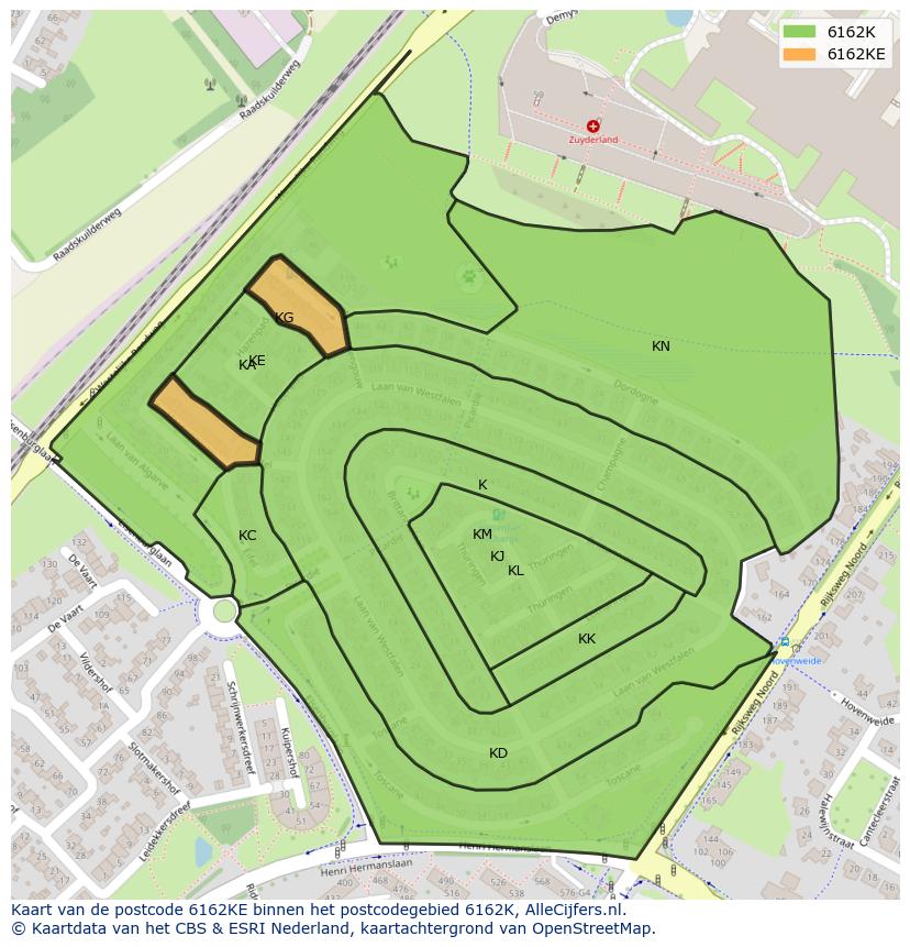 Afbeelding van het postcodegebied 6162 KE op de kaart.