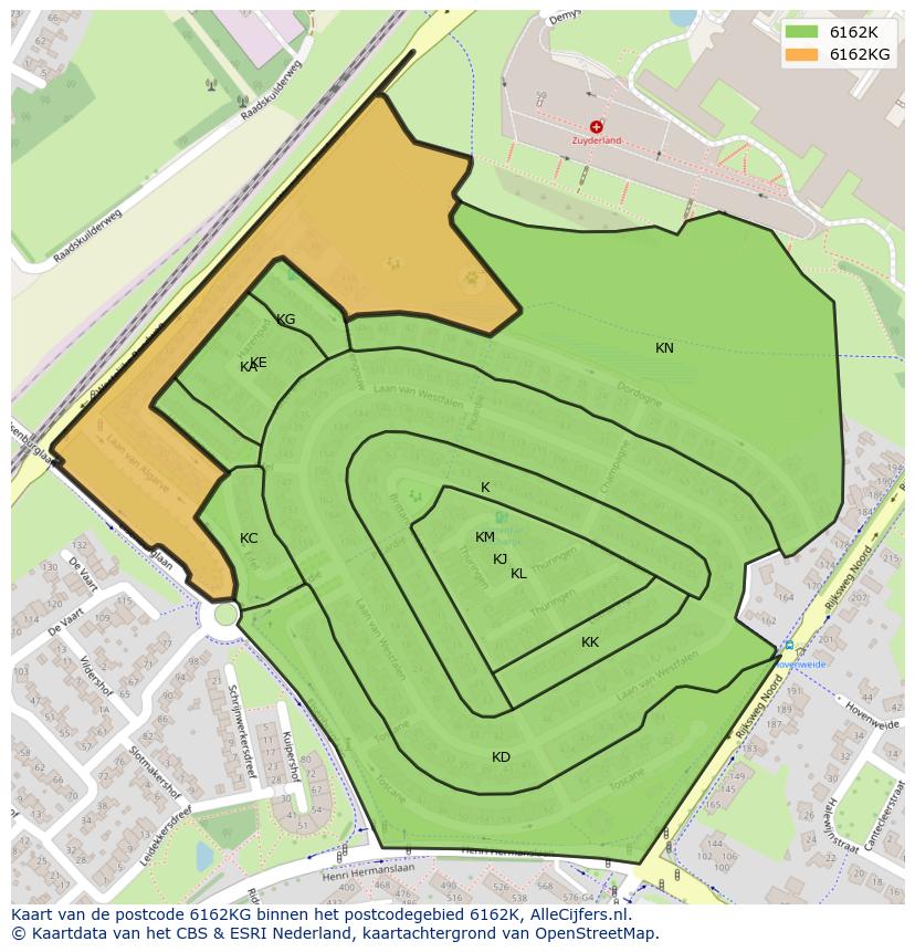 Afbeelding van het postcodegebied 6162 KG op de kaart.