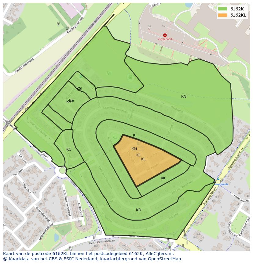 Afbeelding van het postcodegebied 6162 KL op de kaart.