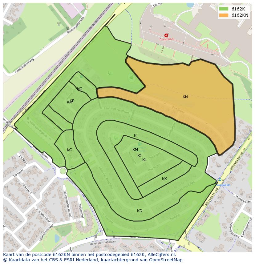 Afbeelding van het postcodegebied 6162 KN op de kaart.