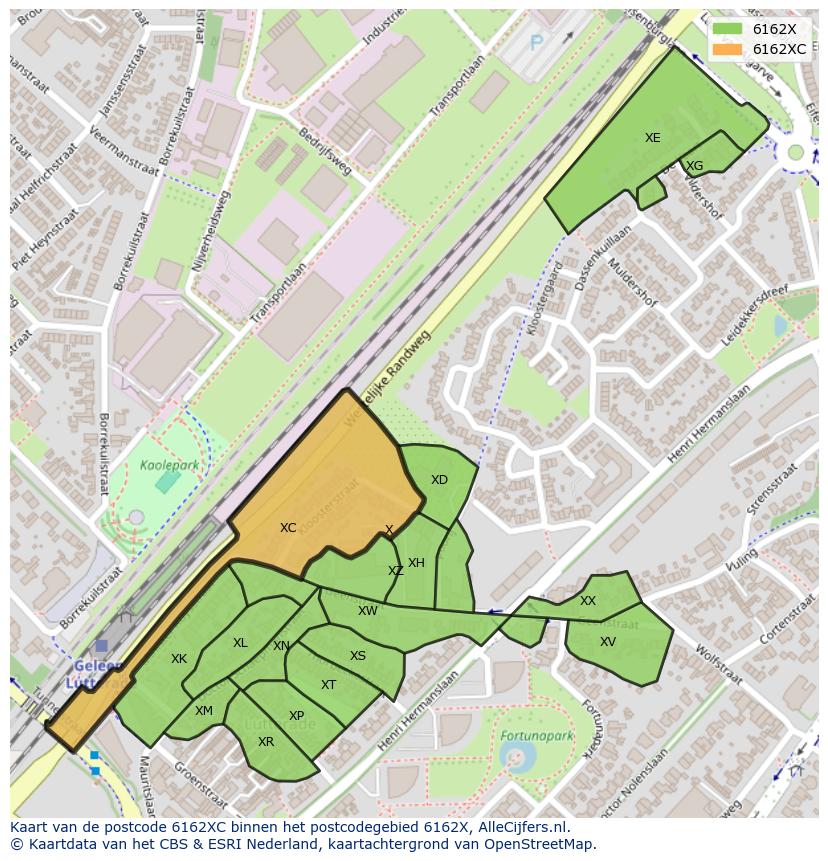 Afbeelding van het postcodegebied 6162 XC op de kaart.