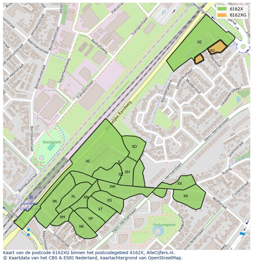 Afbeelding van het postcodegebied 6162 XG op de kaart.