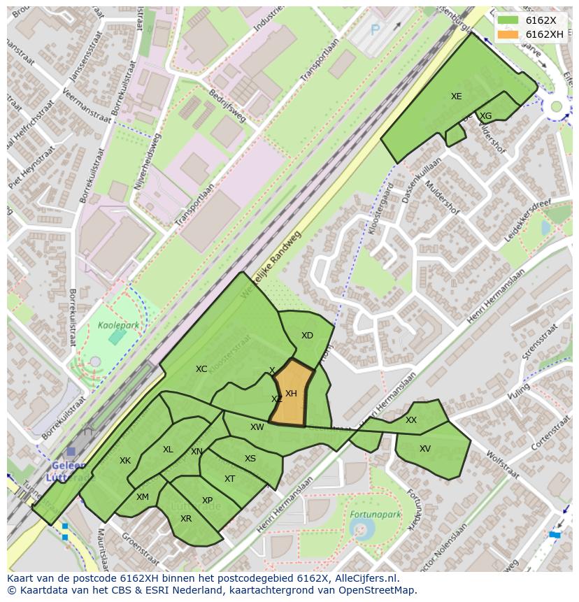 Afbeelding van het postcodegebied 6162 XH op de kaart.