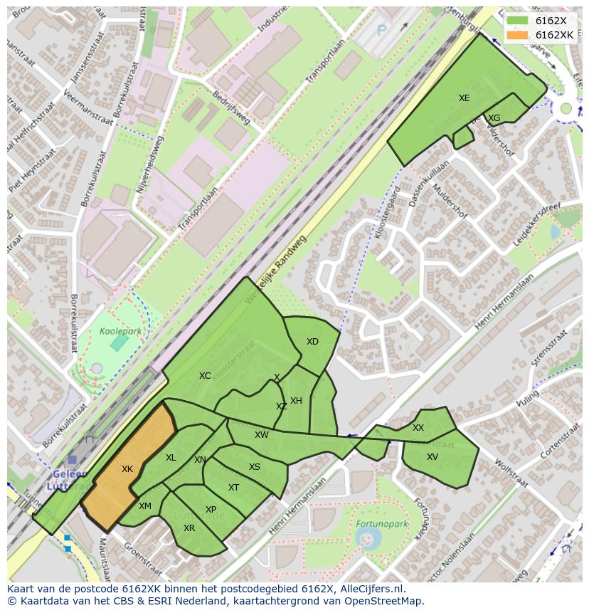Afbeelding van het postcodegebied 6162 XK op de kaart.