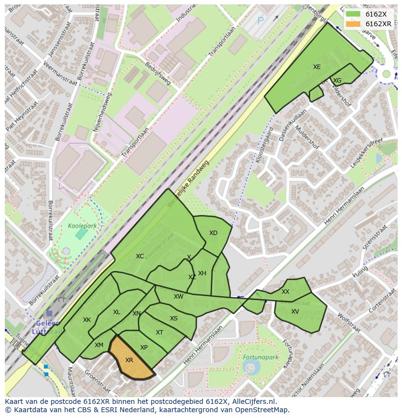 Afbeelding van het postcodegebied 6162 XR op de kaart.