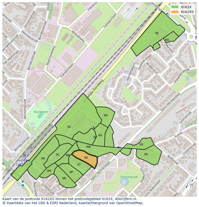 Afbeelding van het postcodegebied 6162 XS op de kaart.