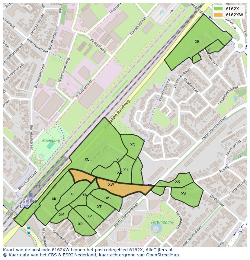 Afbeelding van het postcodegebied 6162 XW op de kaart.