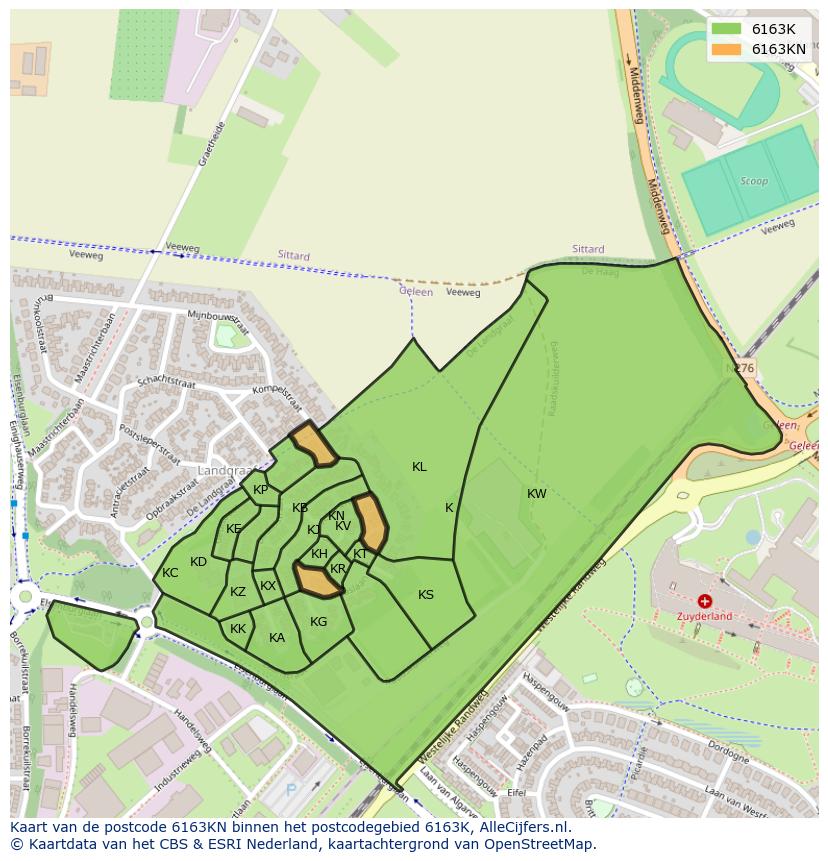 Afbeelding van het postcodegebied 6163 KN op de kaart.