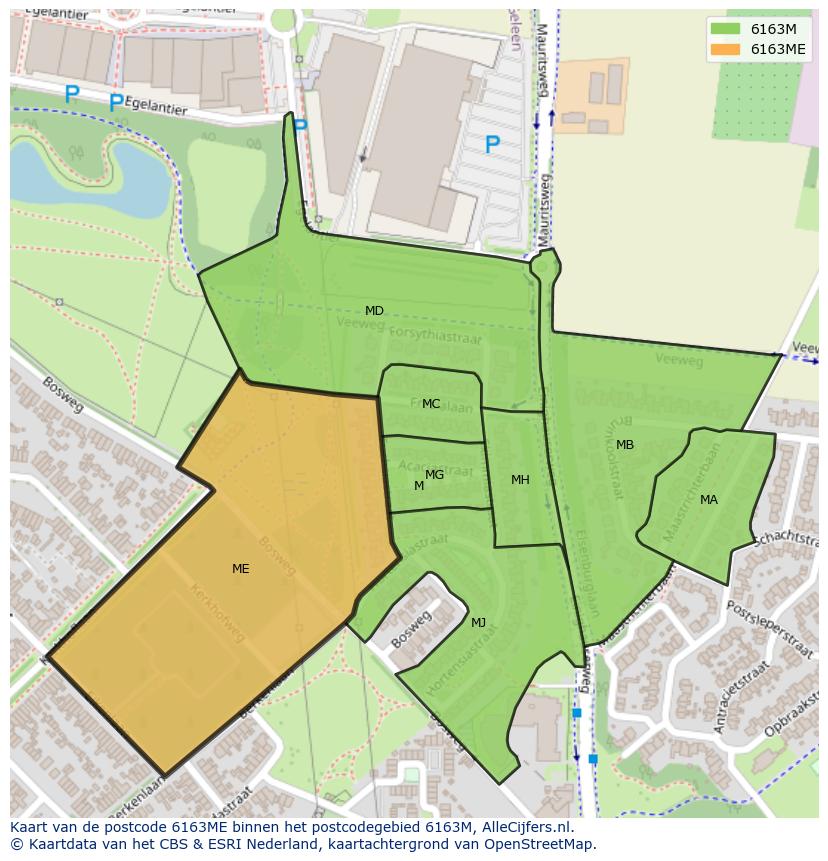Afbeelding van het postcodegebied 6163 ME op de kaart.