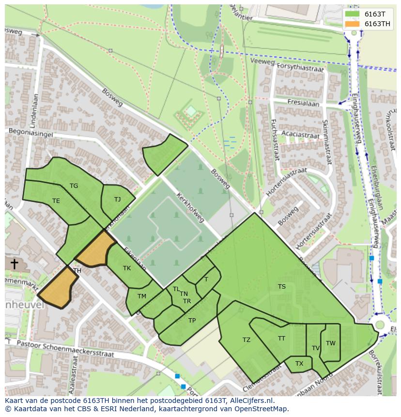 Afbeelding van het postcodegebied 6163 TH op de kaart.