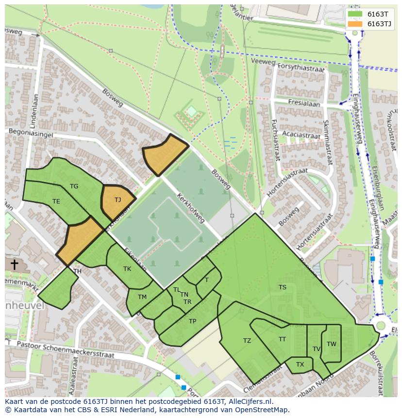 Afbeelding van het postcodegebied 6163 TJ op de kaart.