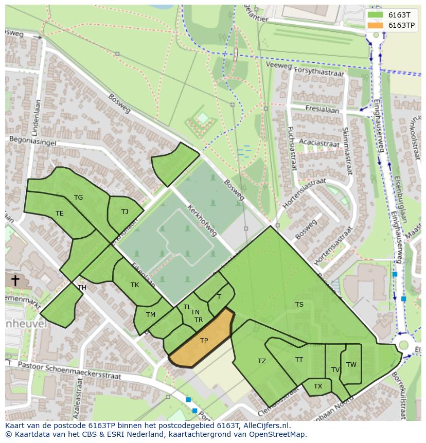 Afbeelding van het postcodegebied 6163 TP op de kaart.