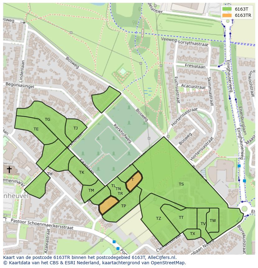 Afbeelding van het postcodegebied 6163 TR op de kaart.