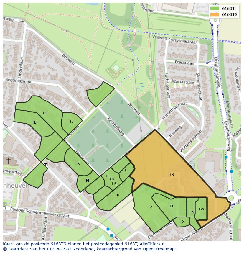 Afbeelding van het postcodegebied 6163 TS op de kaart.