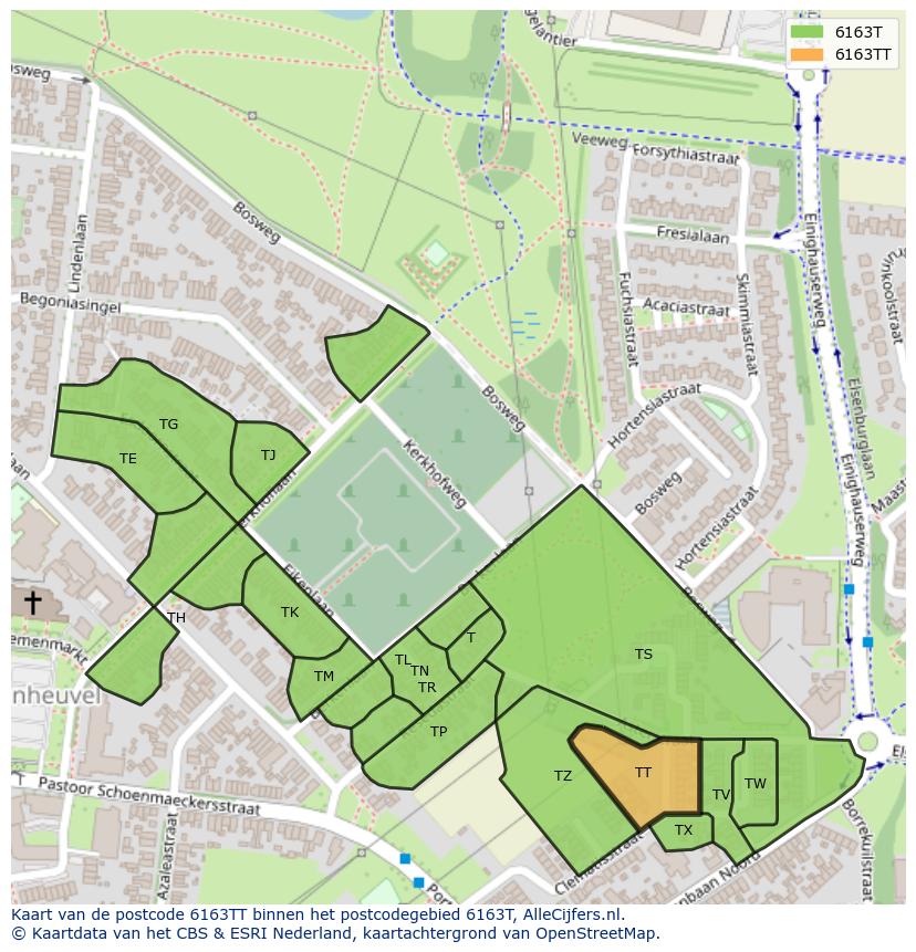 Afbeelding van het postcodegebied 6163 TT op de kaart.