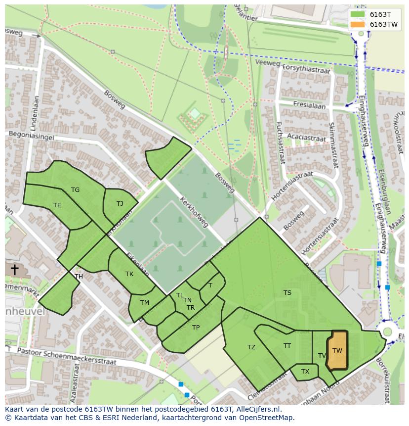 Afbeelding van het postcodegebied 6163 TW op de kaart.