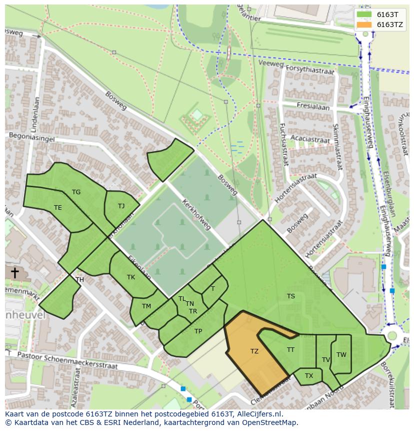 Afbeelding van het postcodegebied 6163 TZ op de kaart.