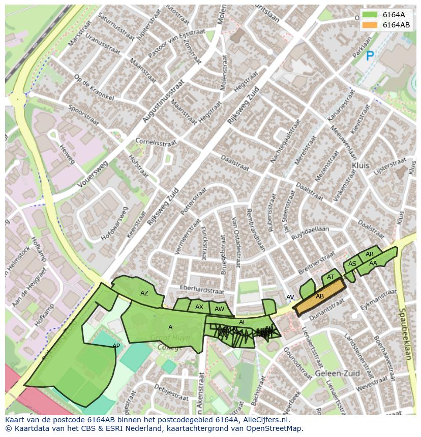 Afbeelding van het postcodegebied 6164 AB op de kaart.