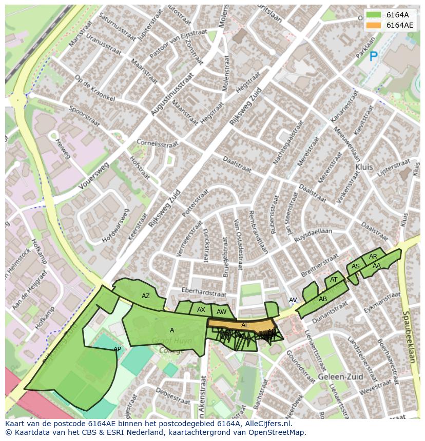 Afbeelding van het postcodegebied 6164 AE op de kaart.