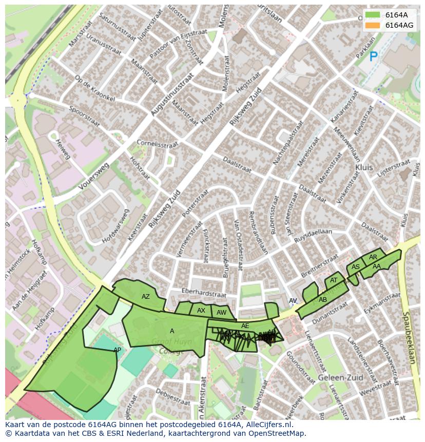 Afbeelding van het postcodegebied 6164 AG op de kaart.