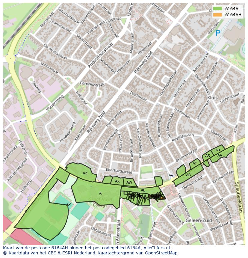 Afbeelding van het postcodegebied 6164 AH op de kaart.