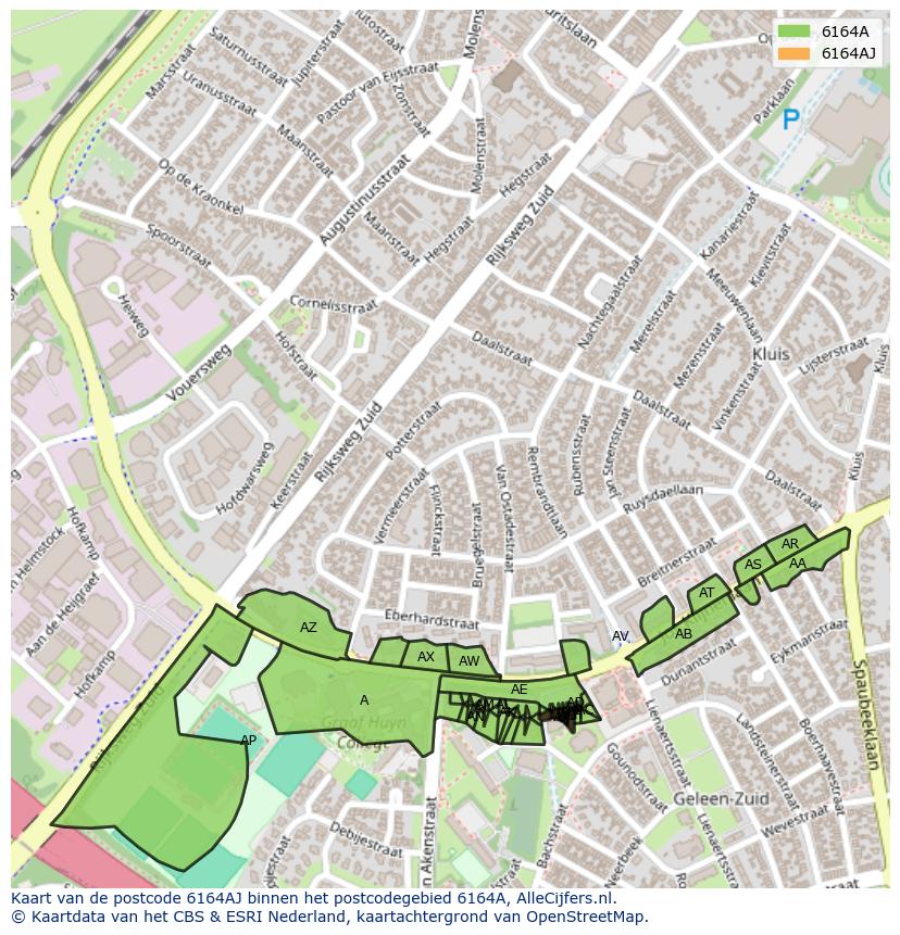 Afbeelding van het postcodegebied 6164 AJ op de kaart.