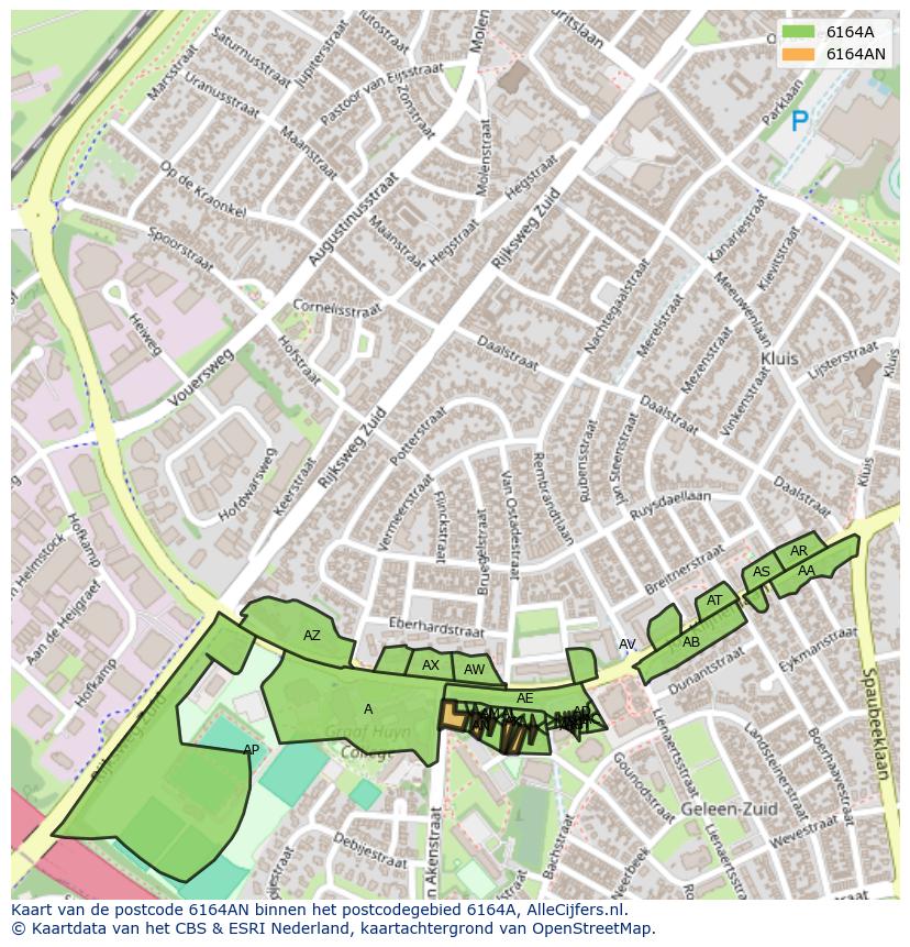 Afbeelding van het postcodegebied 6164 AN op de kaart.
