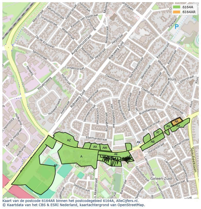 Afbeelding van het postcodegebied 6164 AR op de kaart.