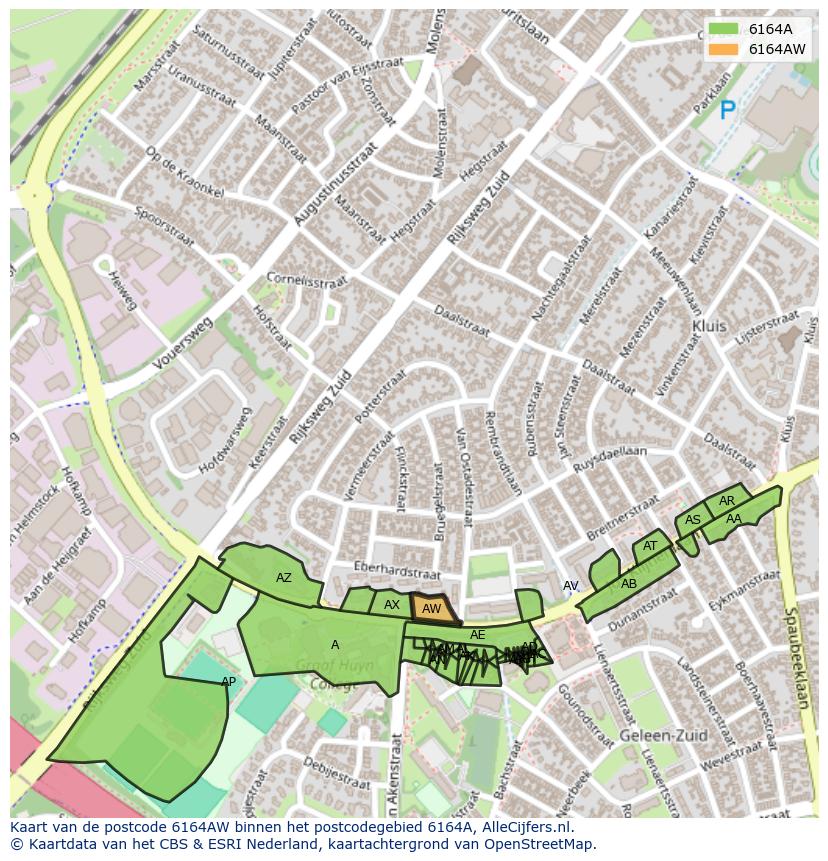 Afbeelding van het postcodegebied 6164 AW op de kaart.