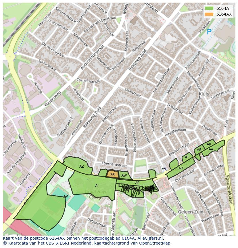 Afbeelding van het postcodegebied 6164 AX op de kaart.