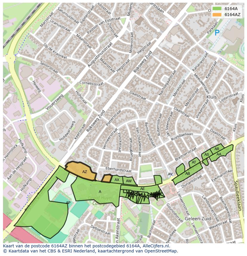 Afbeelding van het postcodegebied 6164 AZ op de kaart.