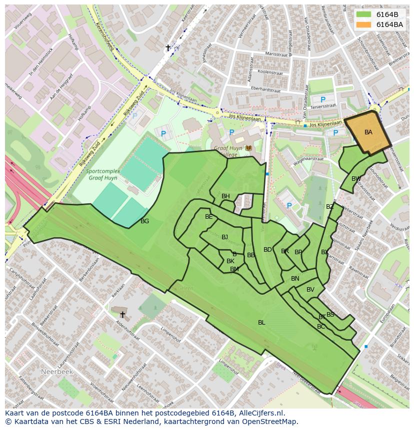 Afbeelding van het postcodegebied 6164 BA op de kaart.