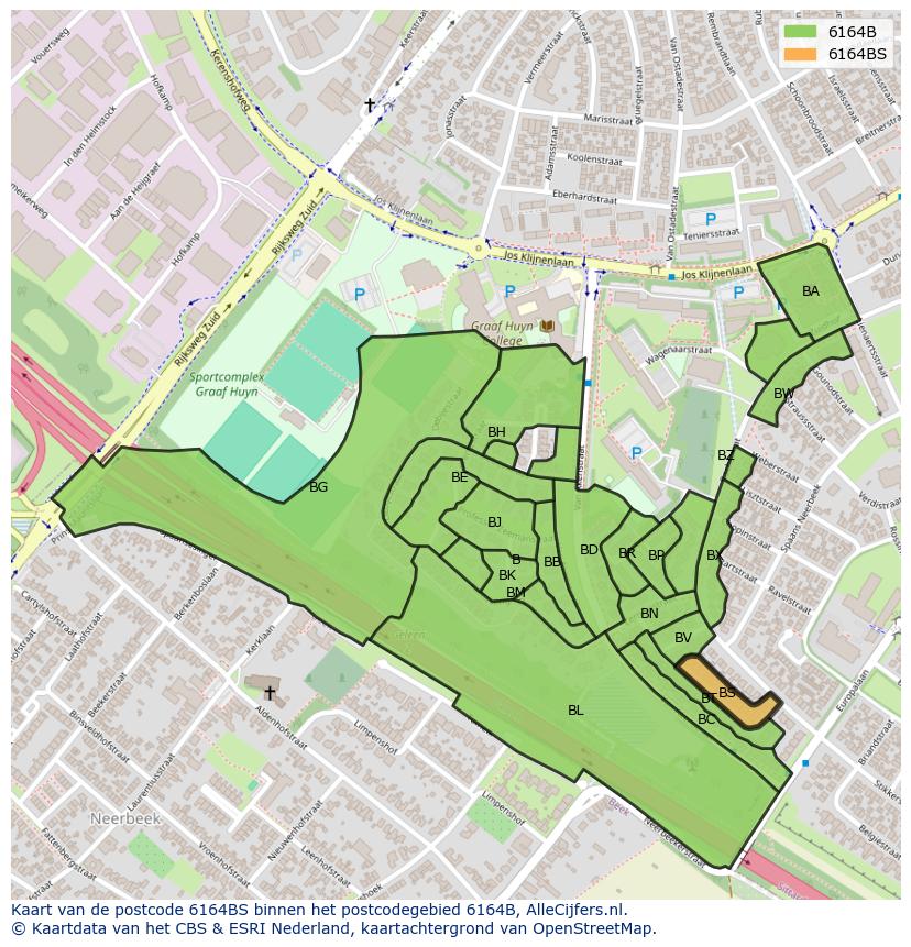 Afbeelding van het postcodegebied 6164 BS op de kaart.