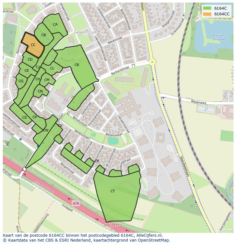 Afbeelding van het postcodegebied 6164 CC op de kaart.