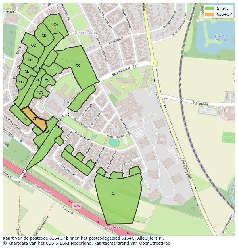 Afbeelding van het postcodegebied 6164 CP op de kaart.