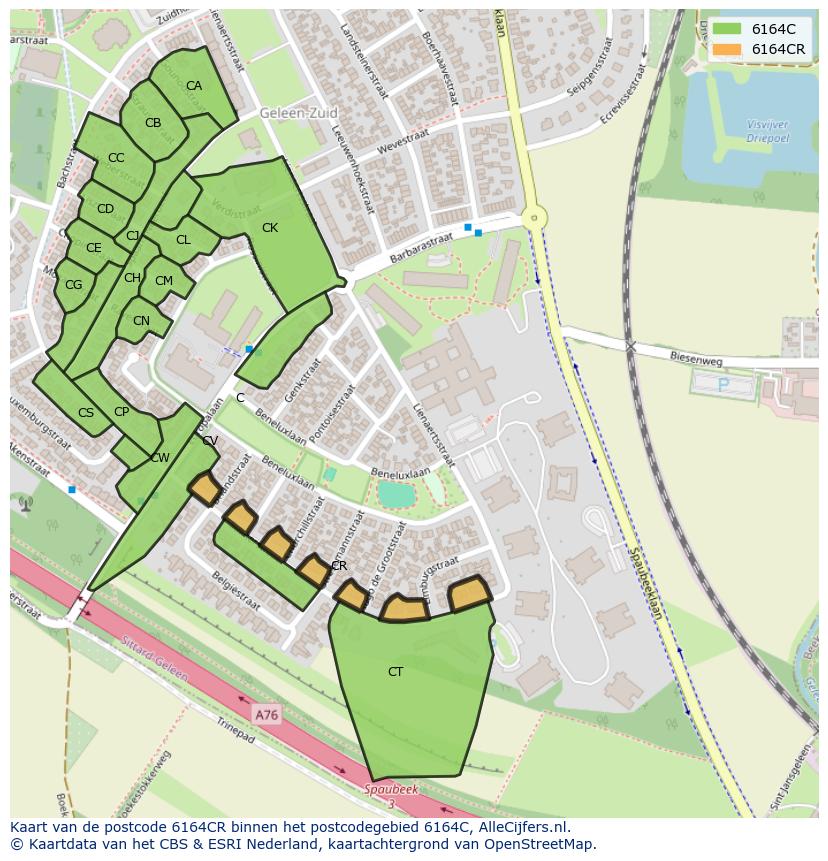 Afbeelding van het postcodegebied 6164 CR op de kaart.