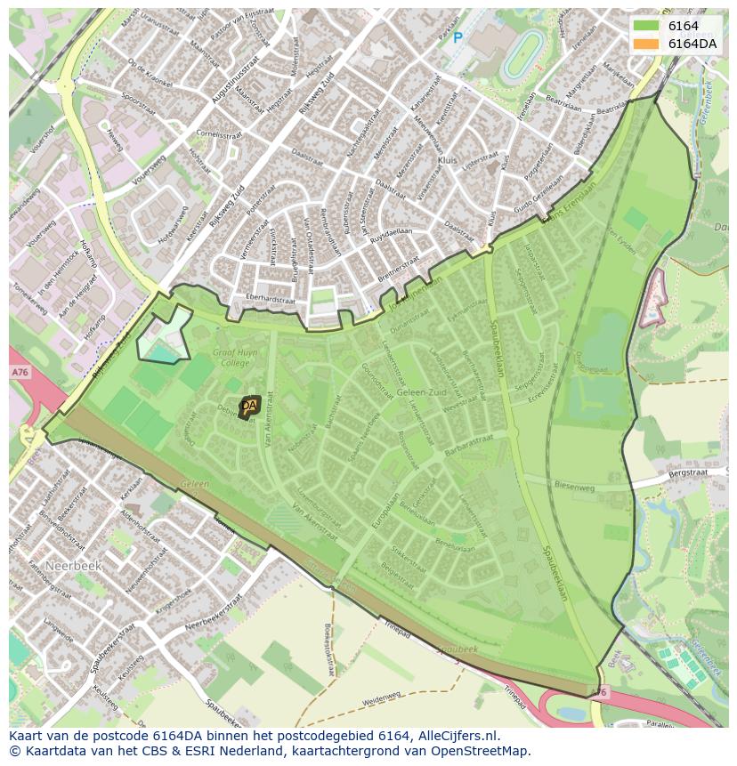 Afbeelding van het postcodegebied 6164 DA op de kaart.